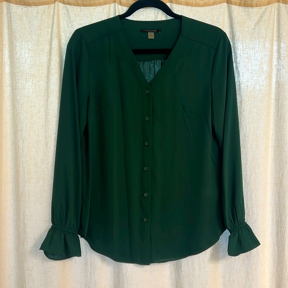 Tahari Women Dark Green Long-Sleeve Button Down